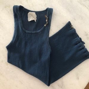 FREE PEOPLE blue embellished tank